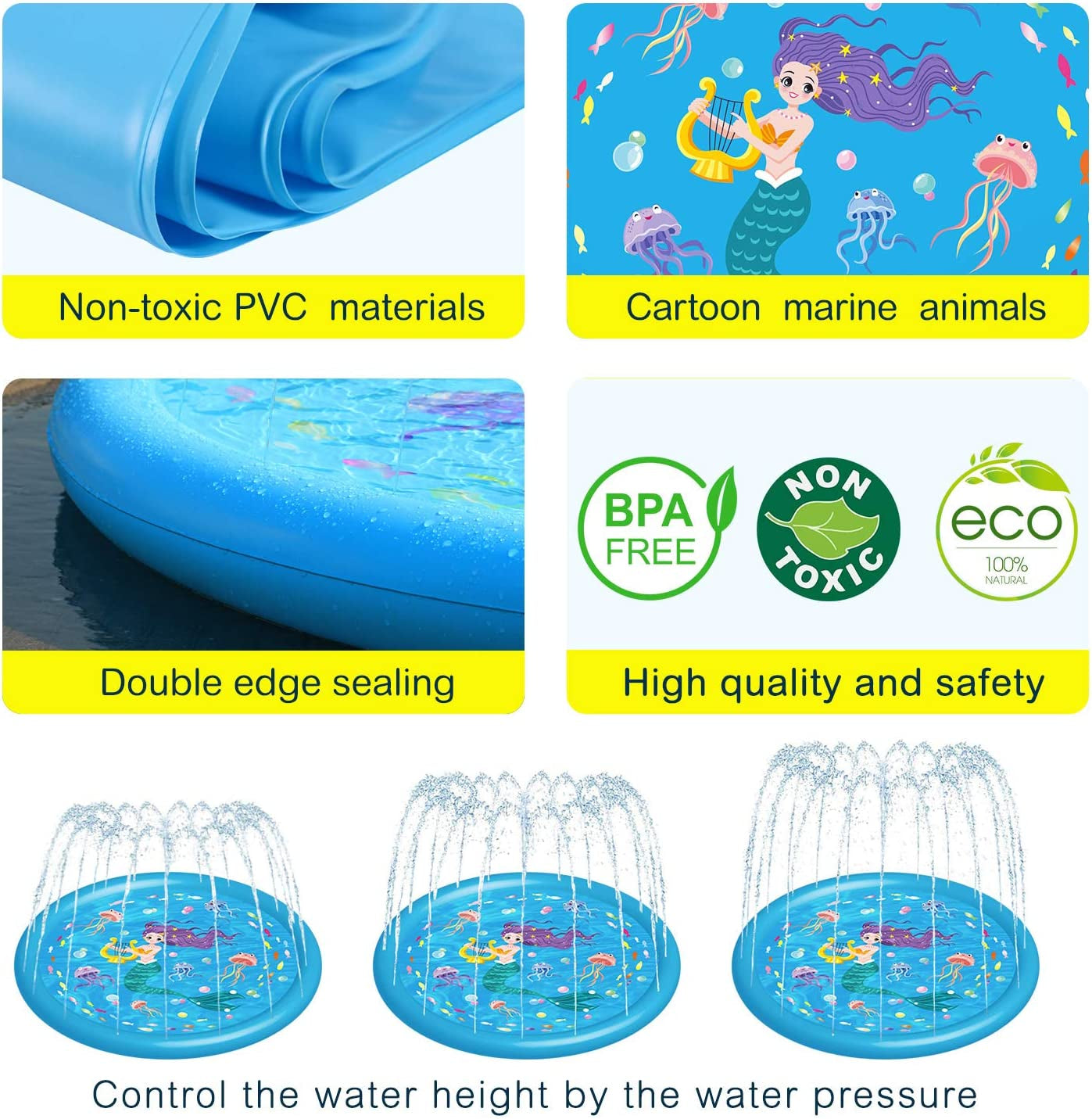 Kids Sprinklers for Outside, Splash Pad for Toddlers & Baby Pool 3-In-1 60" Water Toys Gifts for 1 2 3 4 5 Year Old Boys Girls Splash Play Mat