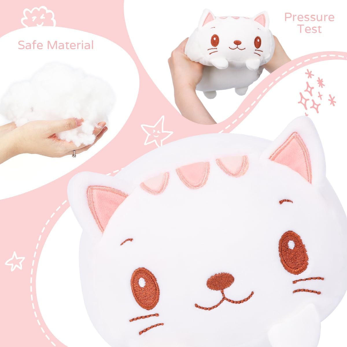 23.6 Inch Cute White Cat Plush Stuffed Animal Cylindrical Body Pillow,Super Soft Cartoon Hugging Toy Gifts