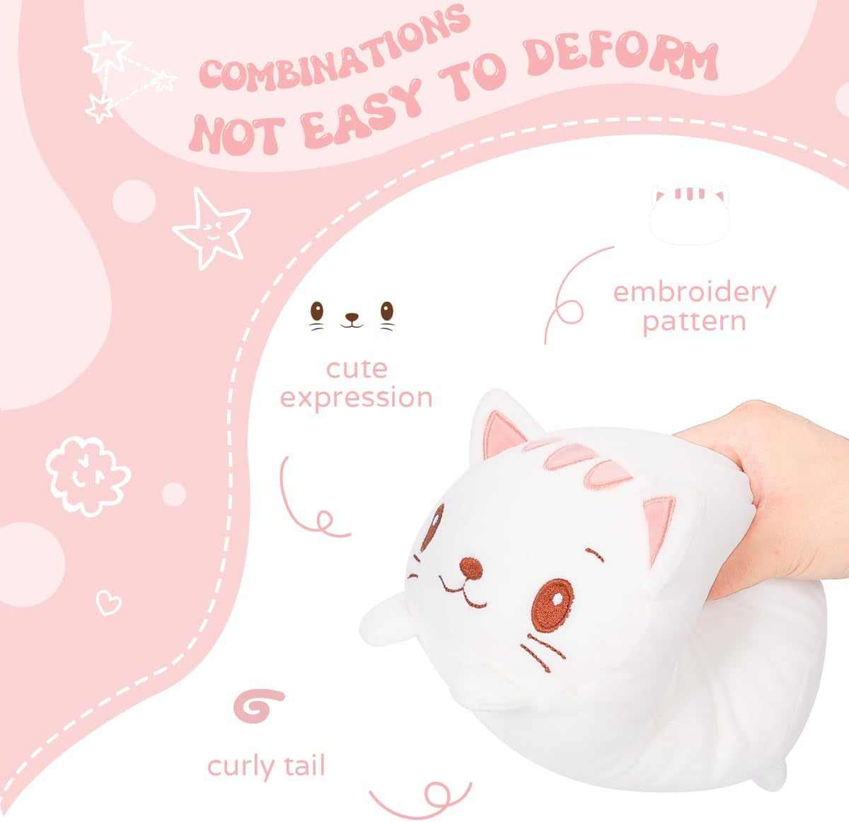 23.6 Inch Cute White Cat Plush Stuffed Animal Cylindrical Body Pillow,Super Soft Cartoon Hugging Toy Gifts