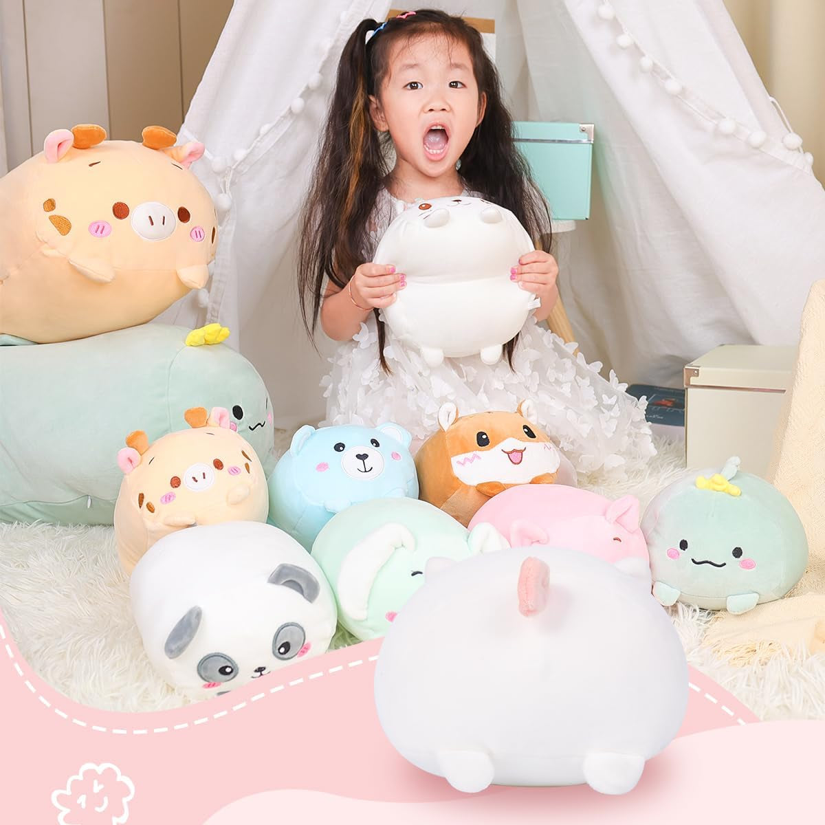 23.6 Inch Cute White Cat Plush Stuffed Animal Cylindrical Body Pillow,Super Soft Cartoon Hugging Toy Gifts