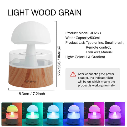 Mushroom Cloud Rain Humidifier Relaxing Raindrop Aromatherapy Machine Ultrasonic Atomization Humidification Colorful Night Light