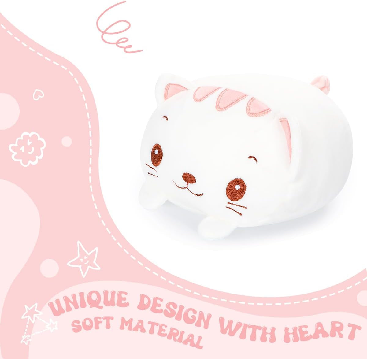 23.6 Inch Cute White Cat Plush Stuffed Animal Cylindrical Body Pillow,Super Soft Cartoon Hugging Toy Gifts