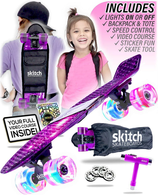 Skateboards for Kids, Teens and Adults | Premium Skateboard Gift Set for Beginners and Pros Complete with Mini Cruiser Board + Skateboard Backpack + Video Course + Speed Control + Skate Tool