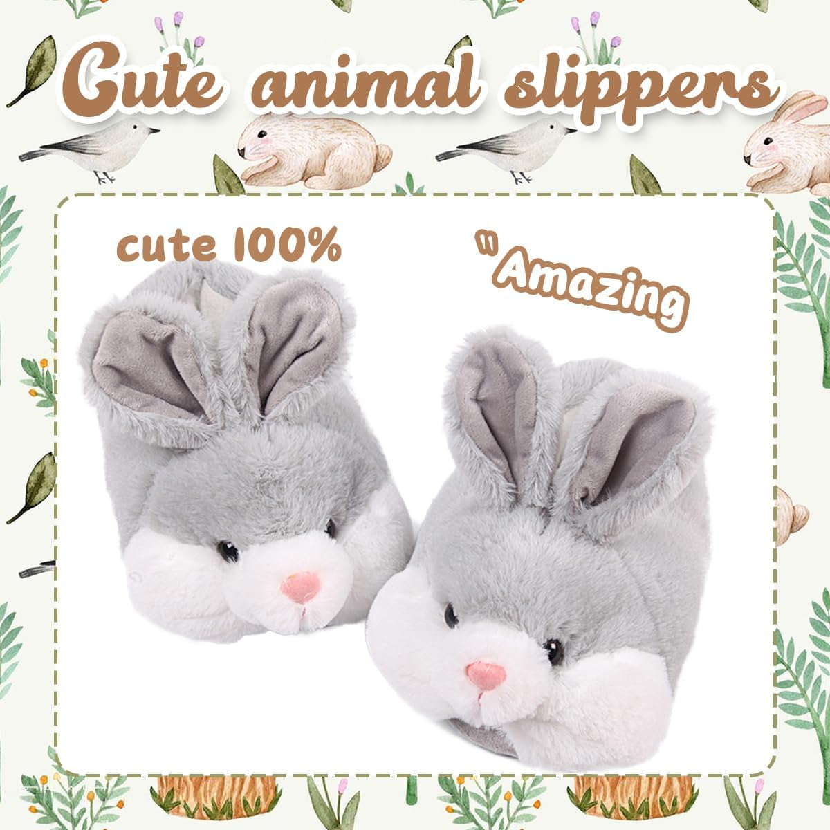 Classic Bunny Slippers for Women Funny Animal Novelty Slippers for Adults Cute Plush Rabbit Bedroom Slippers