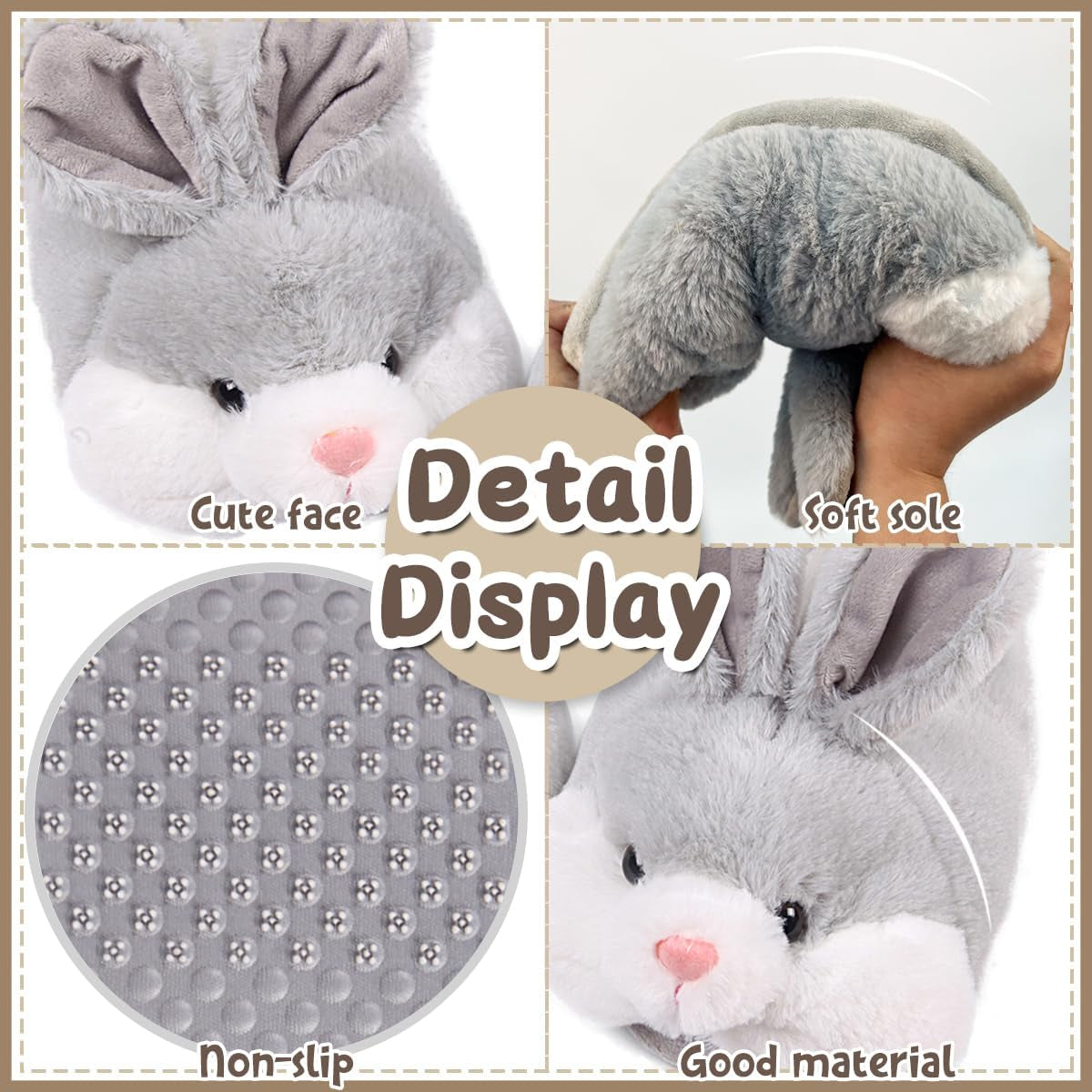 Classic Bunny Slippers for Women Funny Animal Novelty Slippers for Adults Cute Plush Rabbit Bedroom Slippers