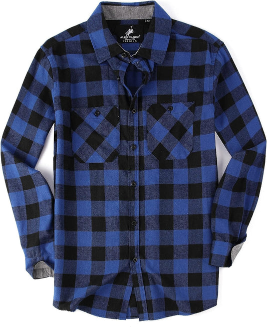 Mens Button down Shirts Regular Fit Long Sleeve Casual Plaid Flannel Shirt