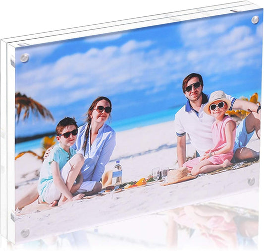 Acrylic Picture Frame 4X6-1 Pack Clear Double Sided Magnetic Picture Frameless Desktop Display with Photo Frame Support Stand Best Gift for Family, Baby, Document Photo Frames- Free Soft Microfiber